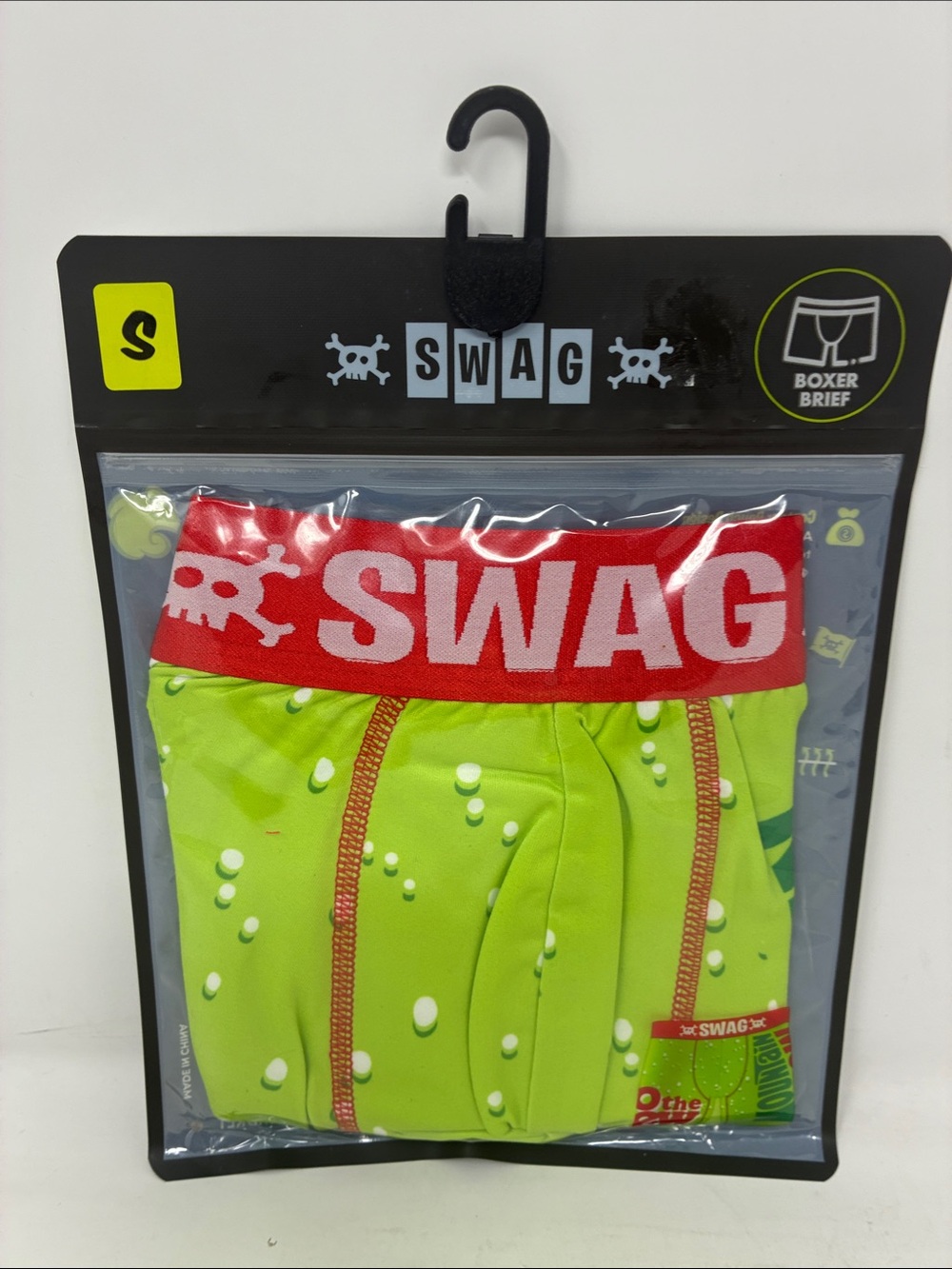 SWAG Men's Lime Green Boxer Briefs with Red Waistband Mountain Dew